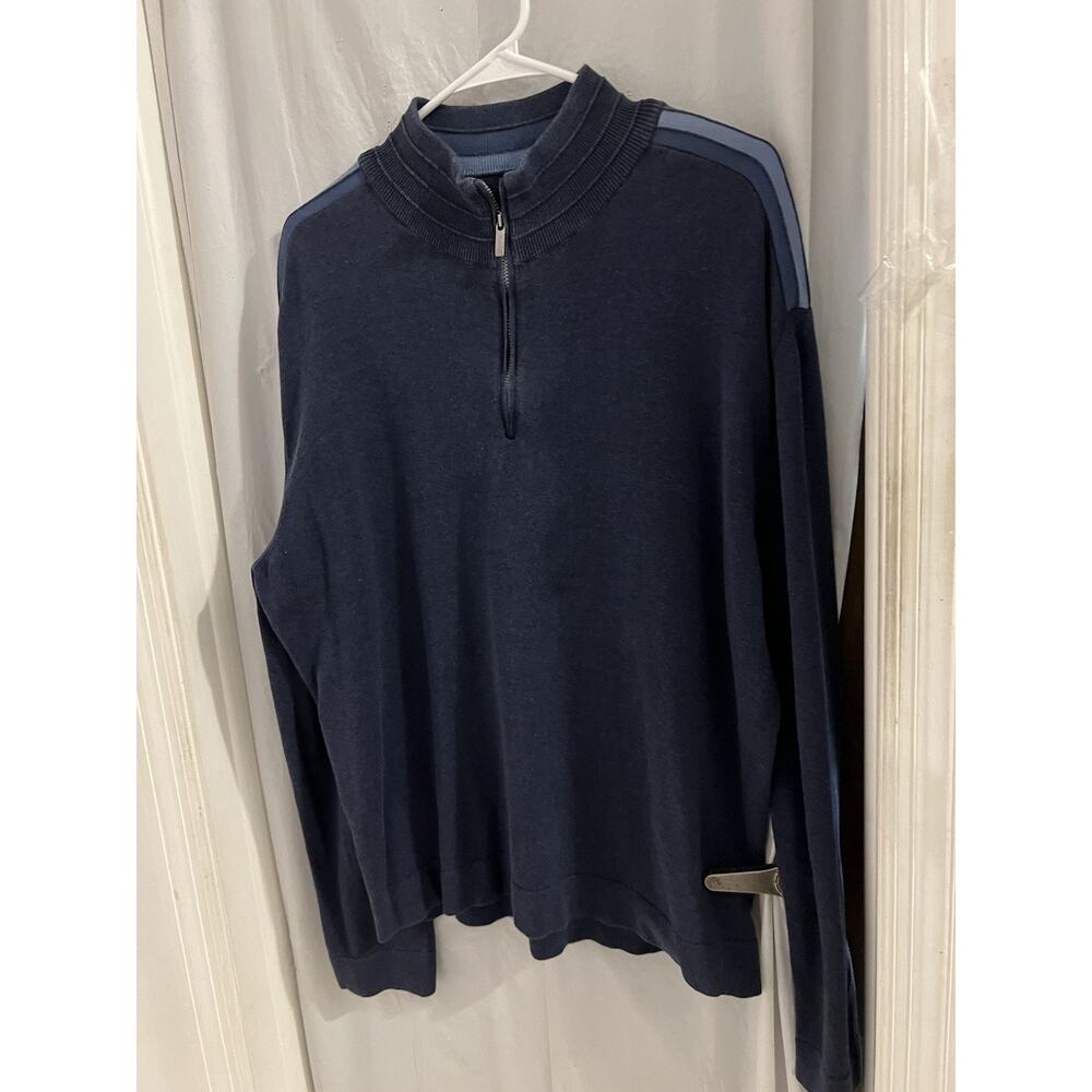 Zegna Sport Sweater Mens XL Blue Stretch Long Sleeve Mock Neck 1/4 Zip Pullover